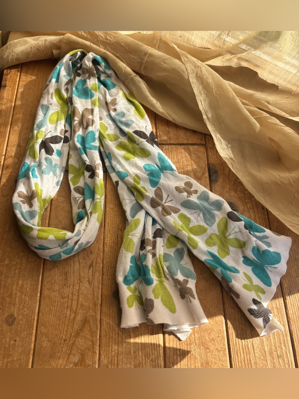 Lands End Y2K Knit Butterfly Scarf